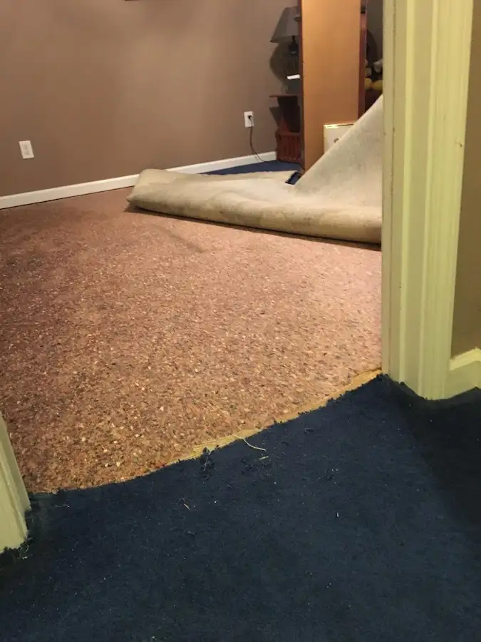 Carpet pad removal revealing water damage during Drying & Dehumidification in Chino Valley